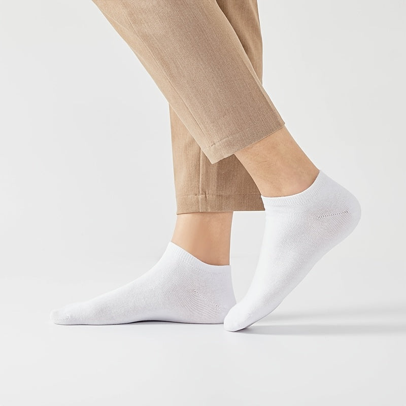 10pairs Men's Summer Breathable Comfy Plain Color Ankle Soft Trendy Boat Socks