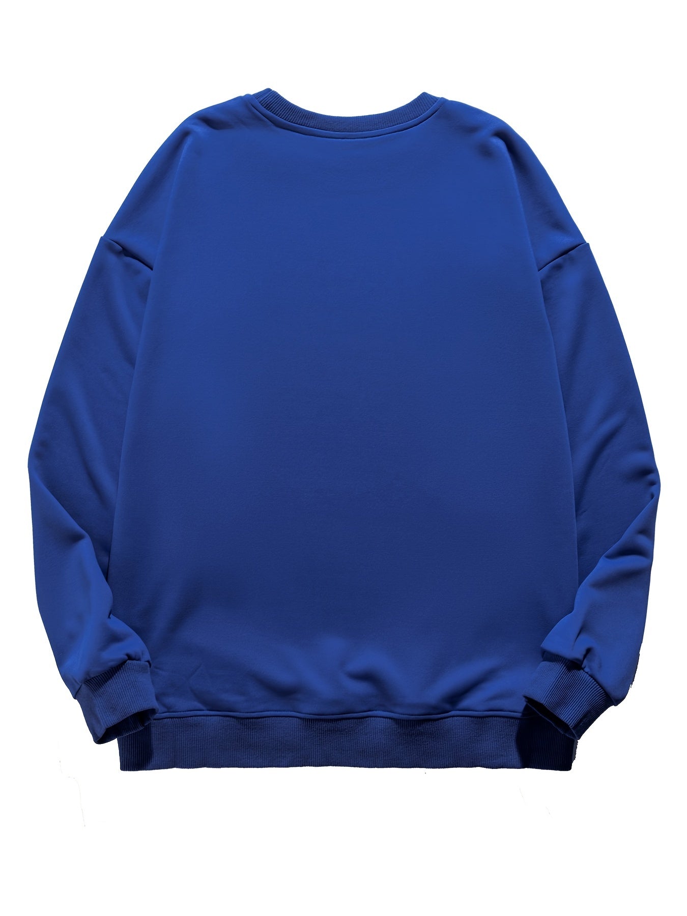 Men's Twill Drop Shoulder Blue Round Neck Pullover Sweatshirt