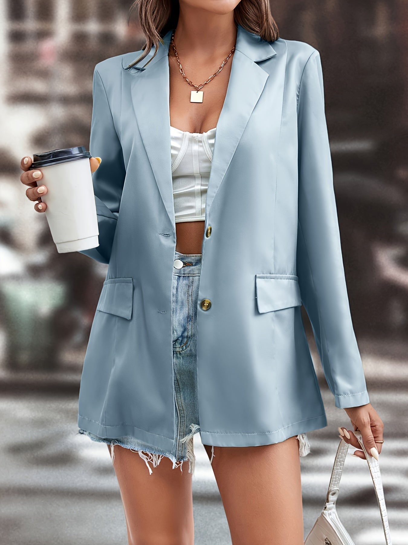 Women's Outerwear Solid Lapel Neck Blazer