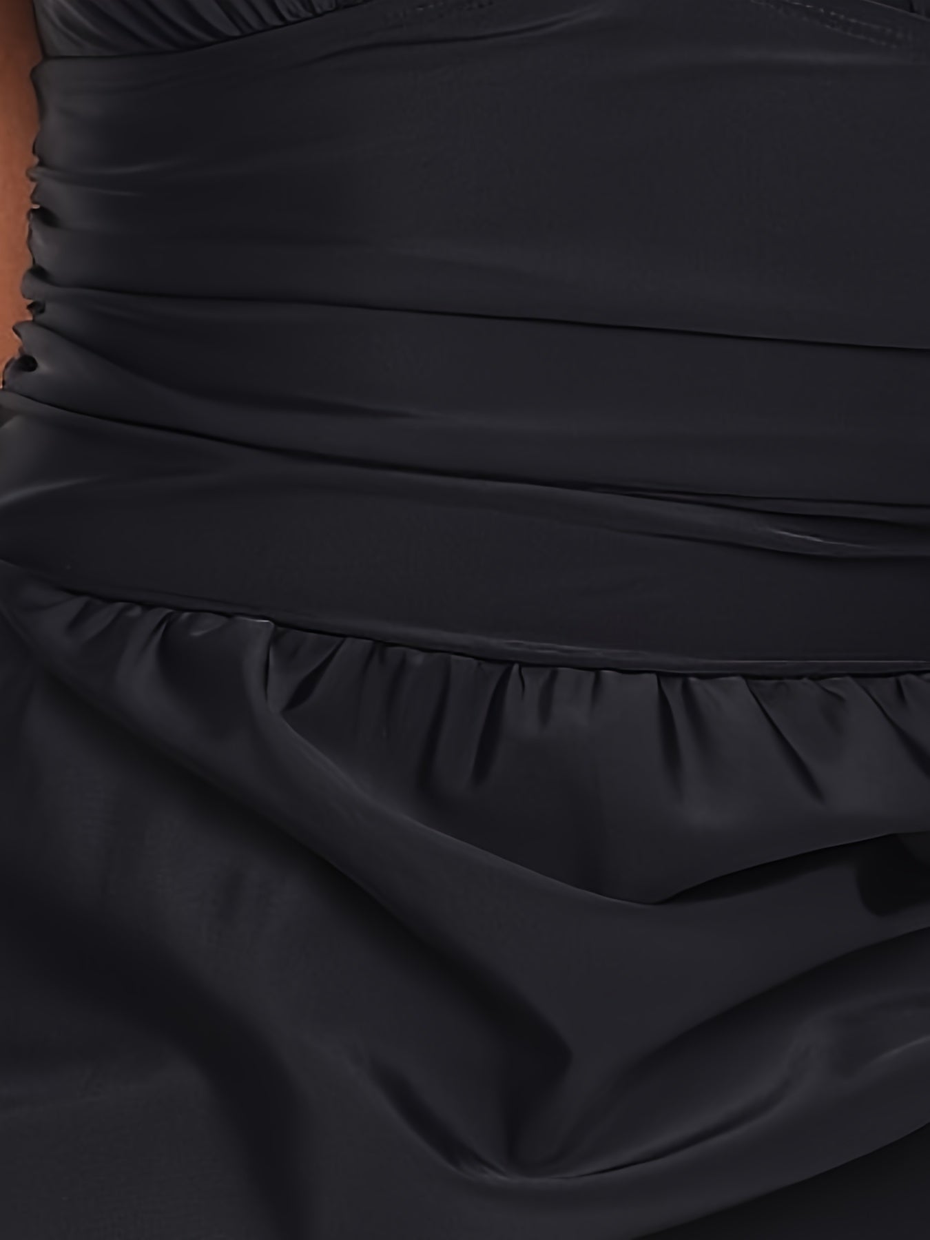 Black One Piece Swimsuit V Neck Tummy Control Stretchy Split Thigh Skirted Bathing Suit