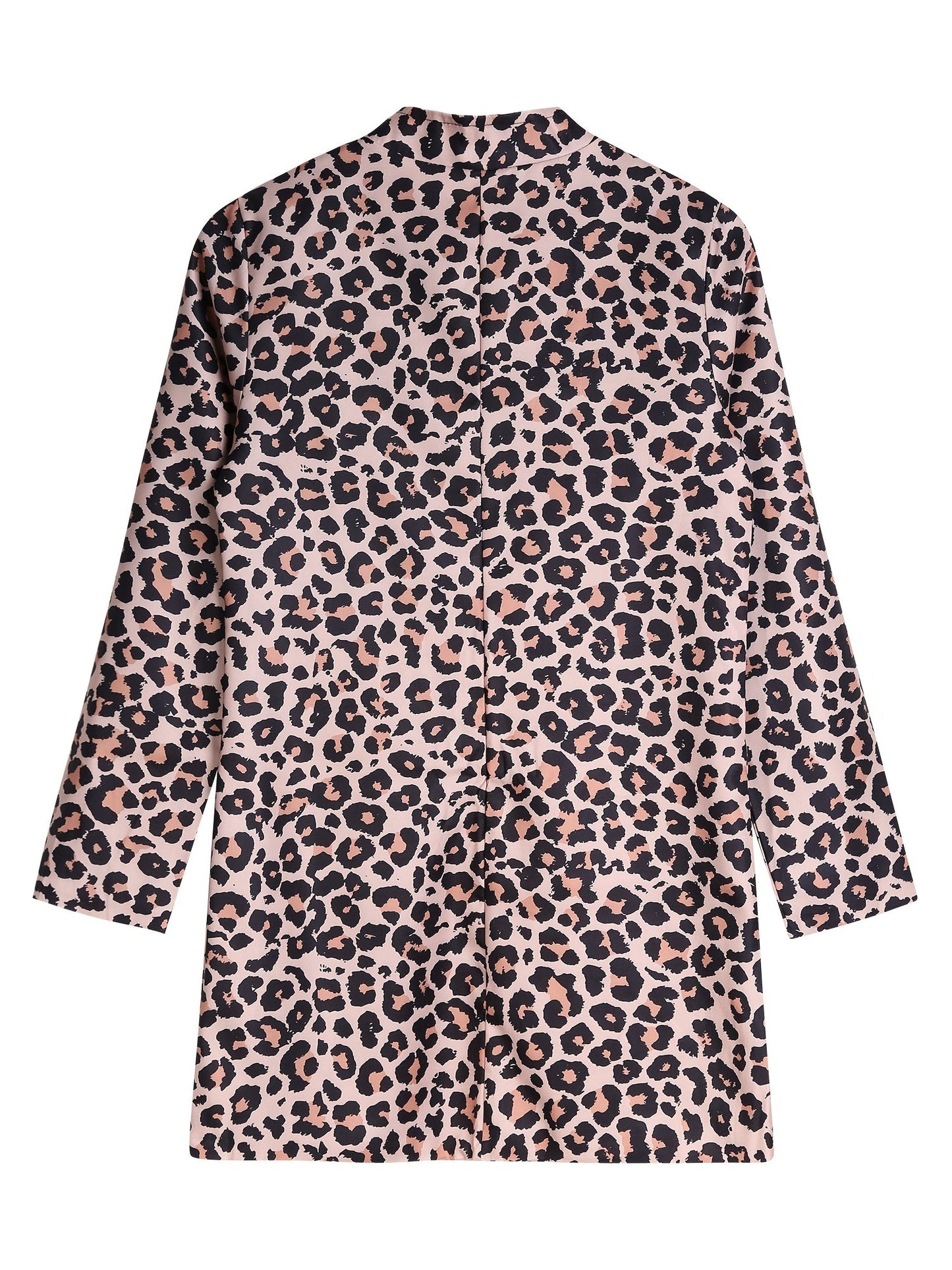 Long Sleeve Open Front Leopard Blazer Office Lapel Casual Jacket