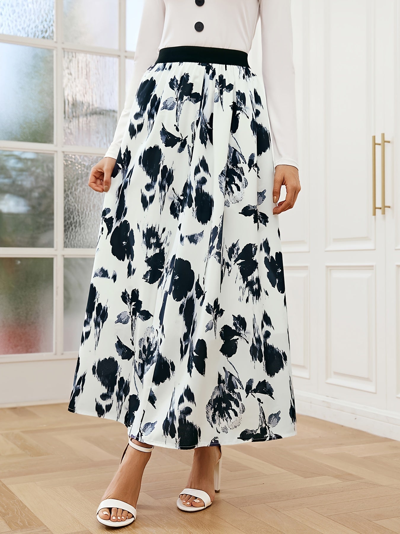 Casual Loose Floral Print Fashion High Waist Ankle Casual Every Day Skirts