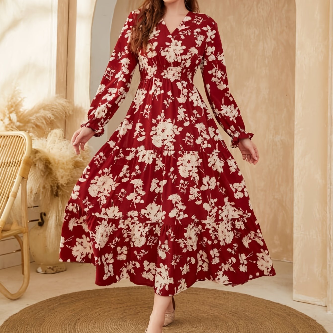 Floral Print Long Sleeve Maxi Dress