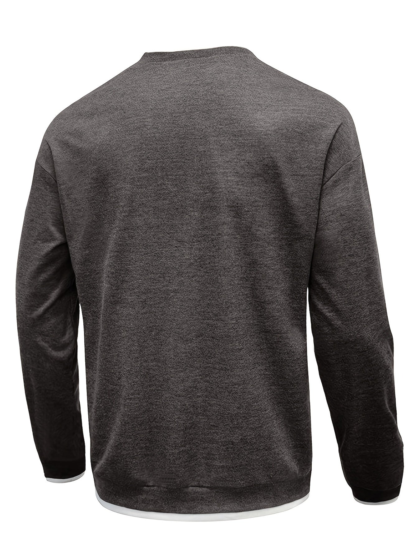 Mens Casual Fabric Texture Non Stretch Crew Neck Long Sleeves Pullover