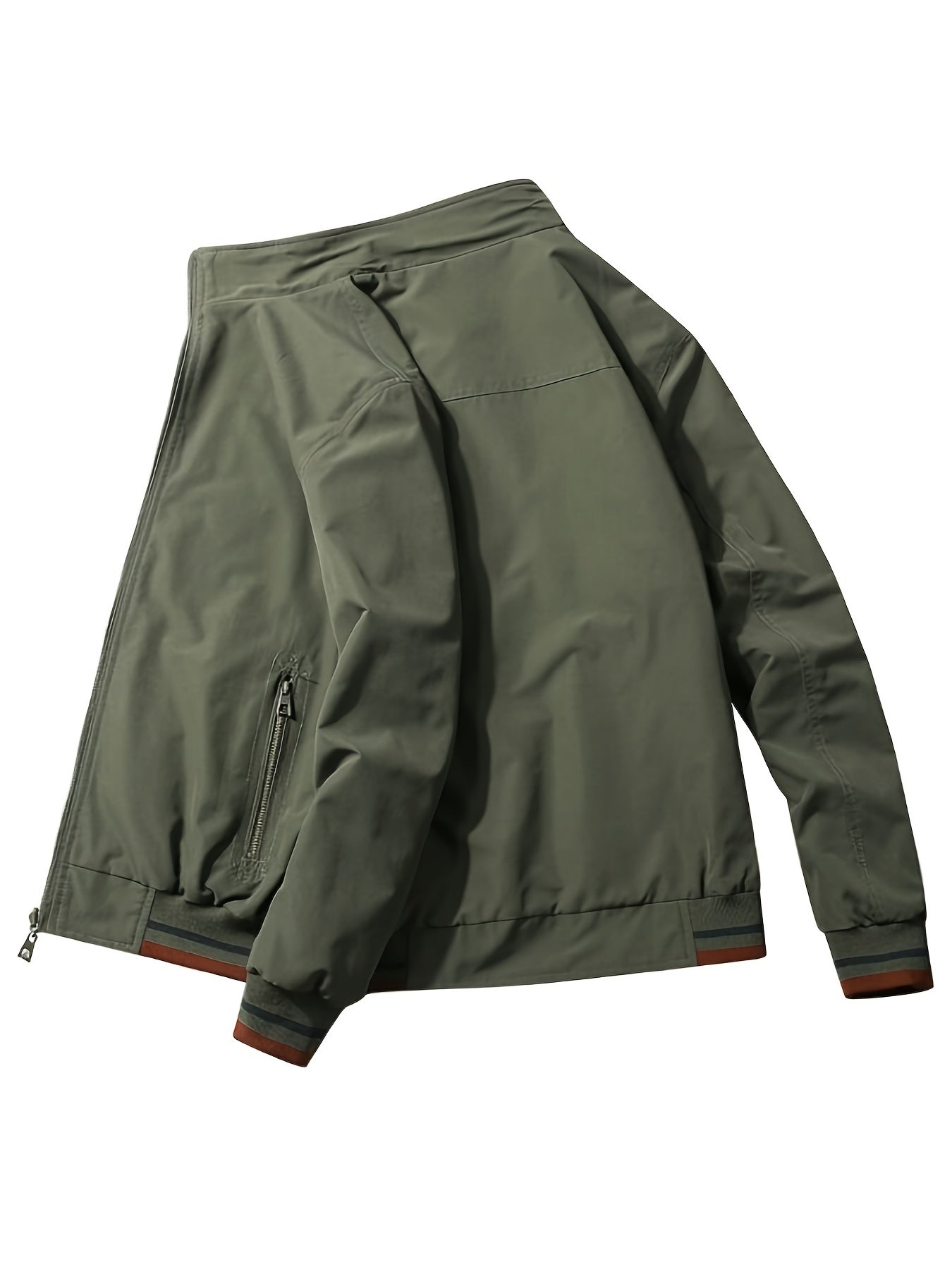 Men's Sports Jacket Coat Lapel Zipper Pockets Windproof Ribbed Cuff Coat For Daily Wear