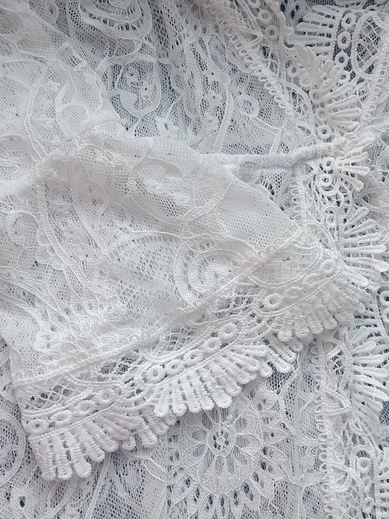 White Lace Cover Up Dress V Neck Long Sleeve Rash Guard Casual Beachwear Cover Up Shirt