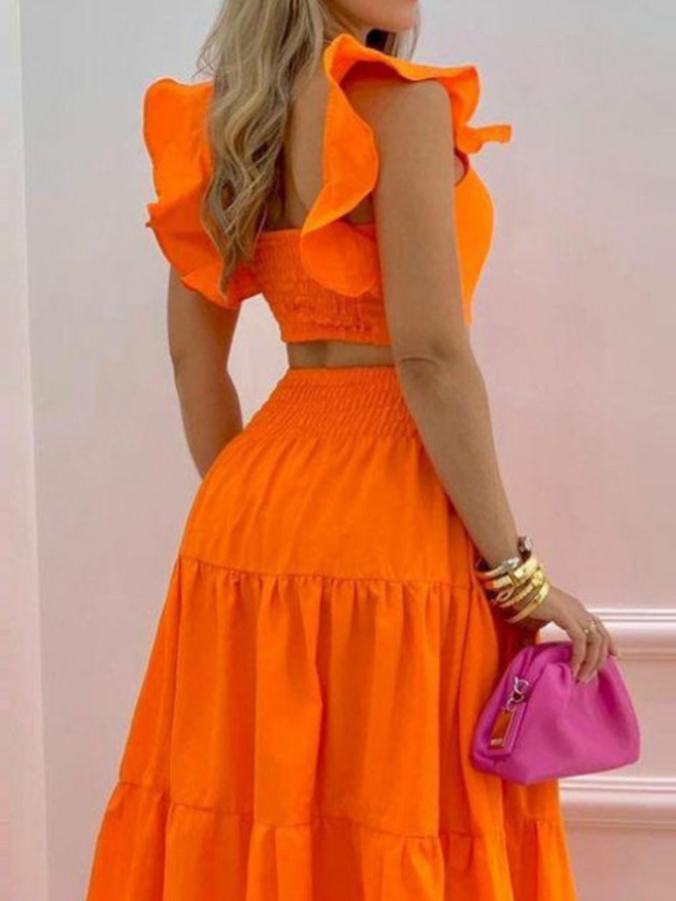 Women's Two-piece Set Casual Solid Tight Top & Swing Skirt