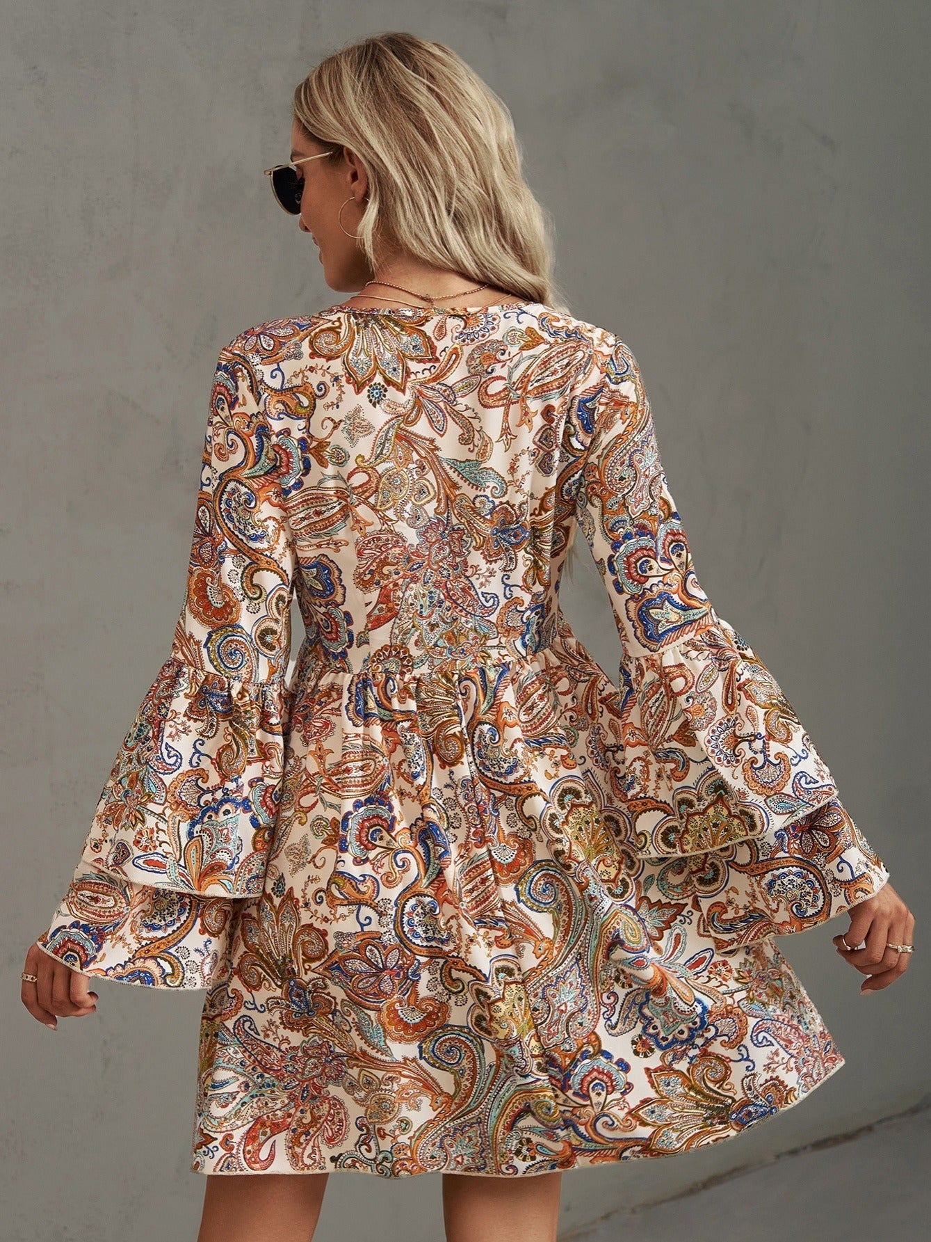 Casual Paisley Print Double Flare Sleeve Fashion Summer Loose Bohemian Dresses