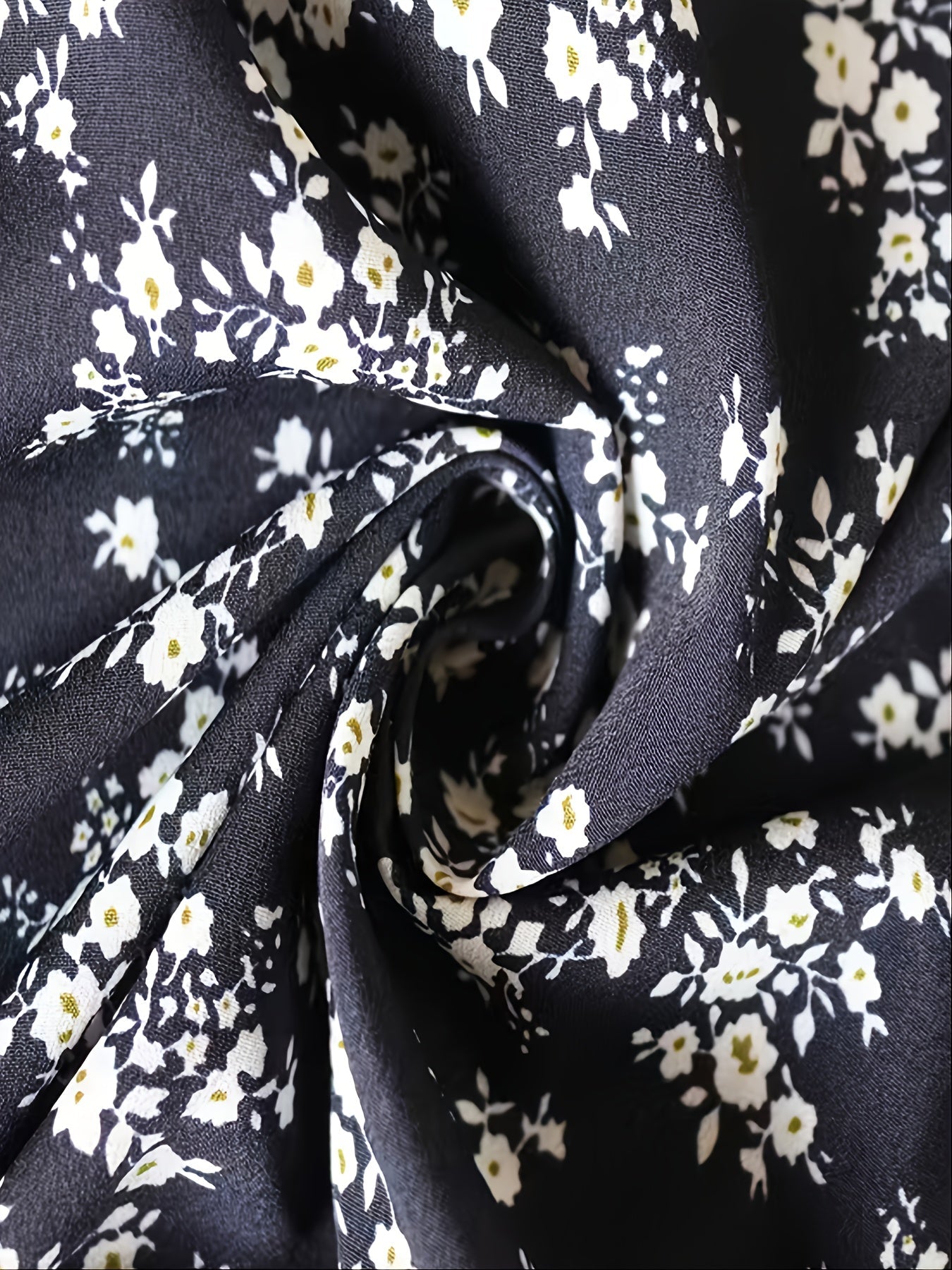 Vintage Ditsy Floral Lantern Long Sleeve Button High Waist Dresses