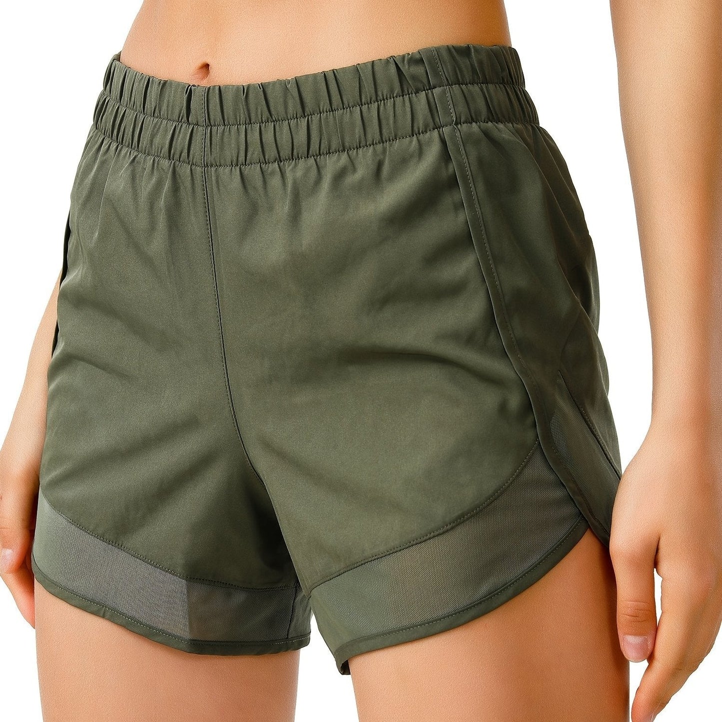 Quick-dry Solid Color Fitness Shorts Mesh Stitching Pockets Tennis Sports Shorts