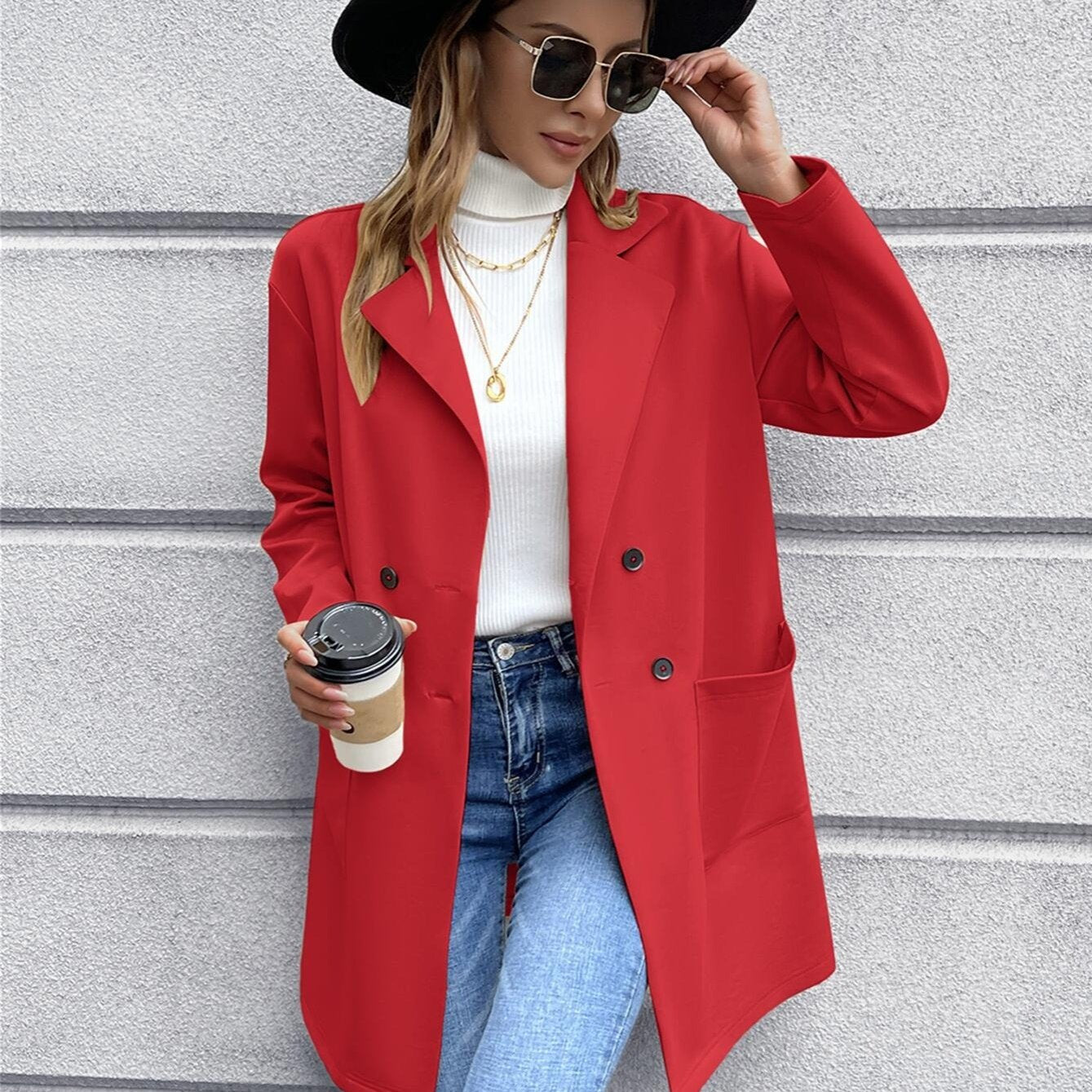 Outwear Solid Button Ladies Blazer