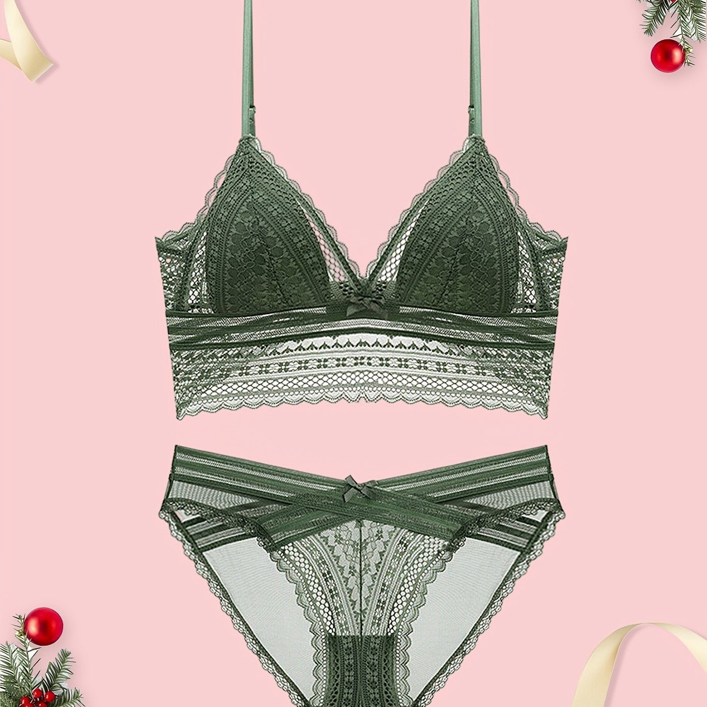 Women's Lace Bow Decor Lingerie Set