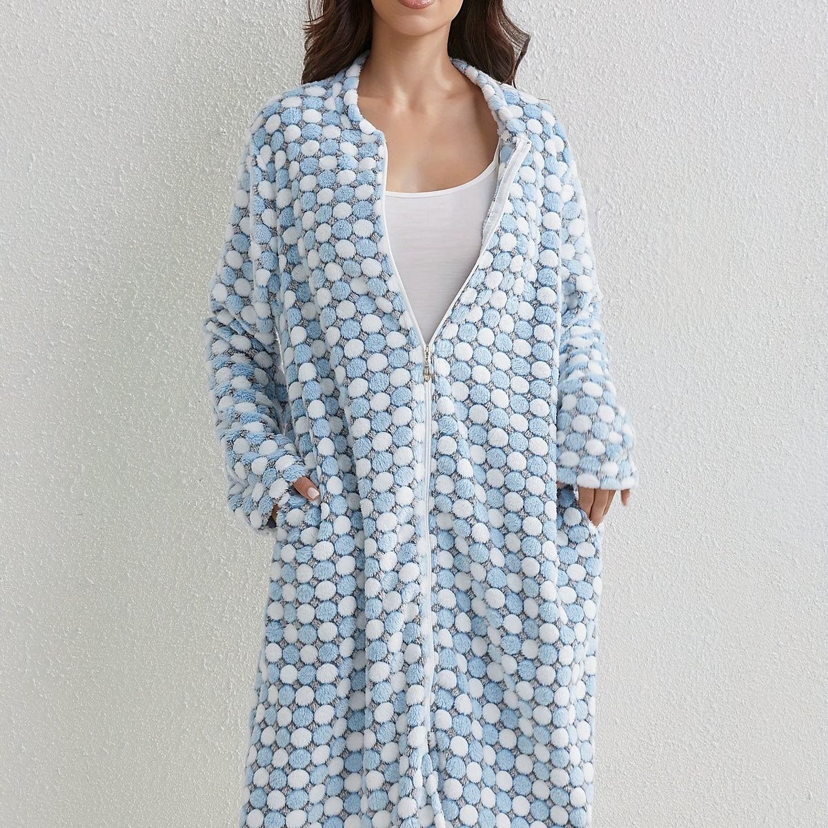 Polka Dot Zipper Night Robe