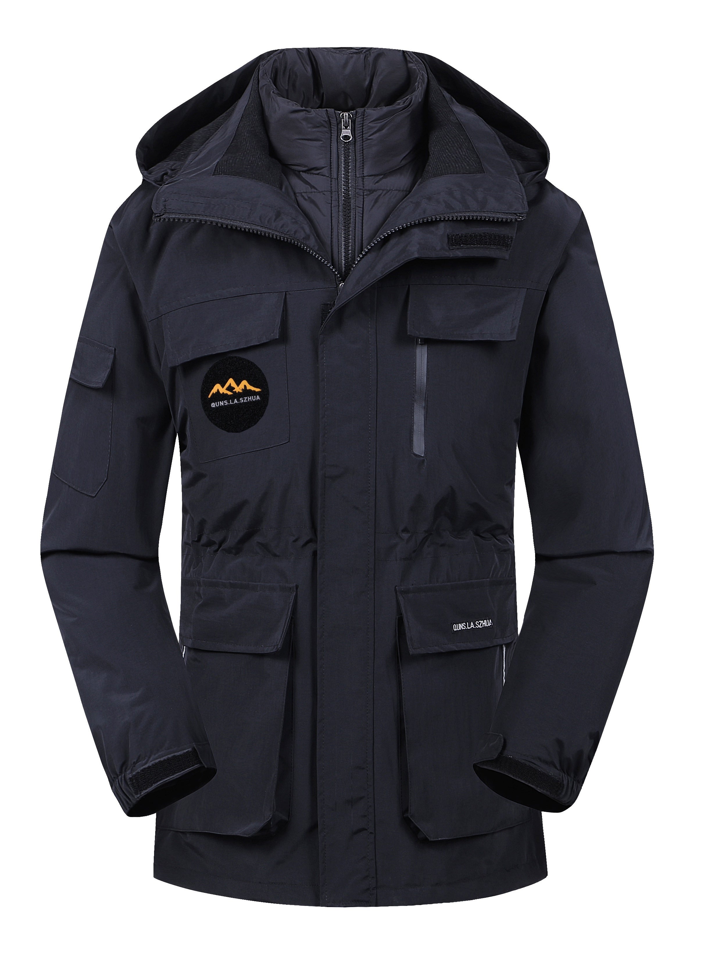 Waterproof Plus Size Hooded Ski Jacket with Detachable Down Liner and Thermal Insulation
