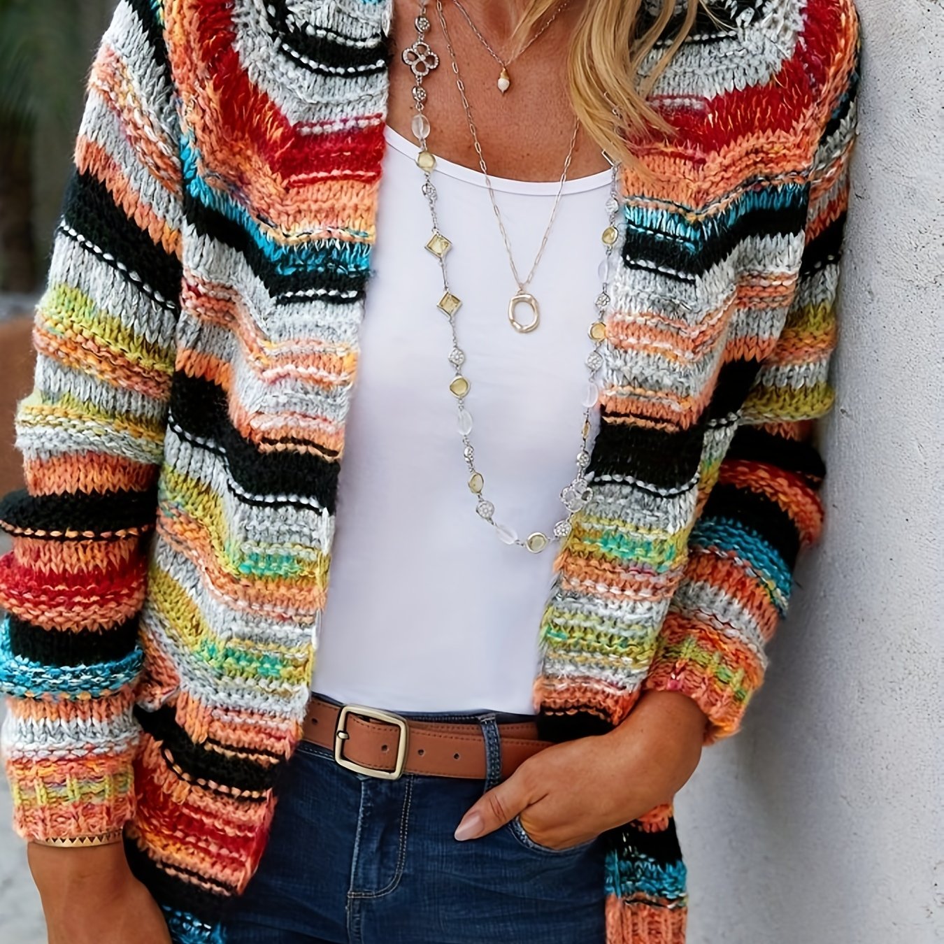 Rainbow Striped Open Front Cardigan