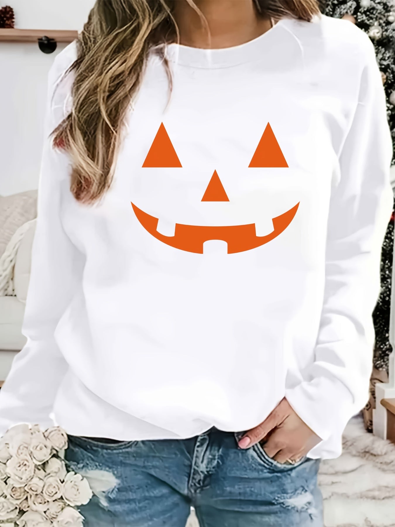 Halloween Jack O' Lantern Print Sweatshirt