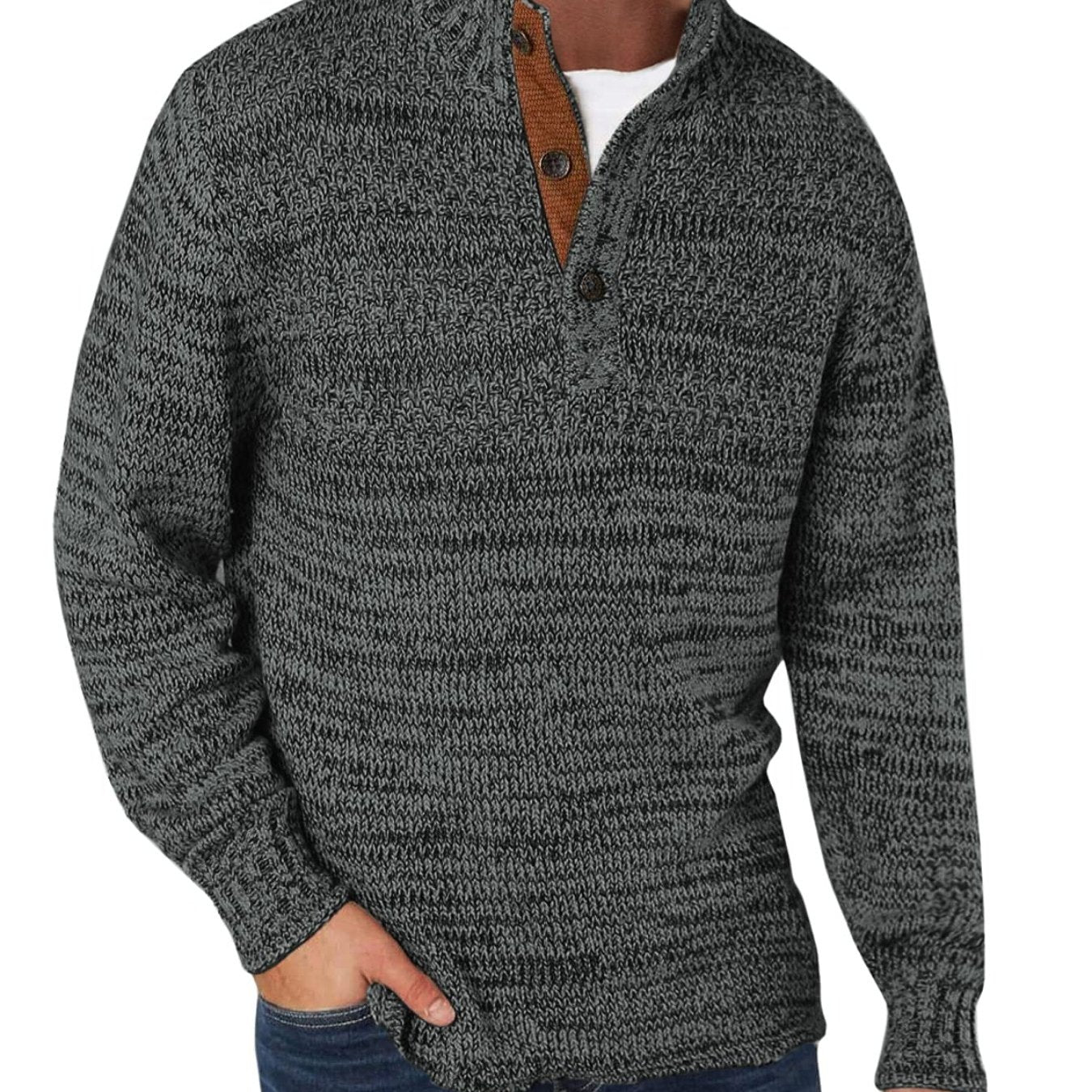 Men's Quarter Zip Polo Collar Fall/Winter Thick Knit Pullover Sweater