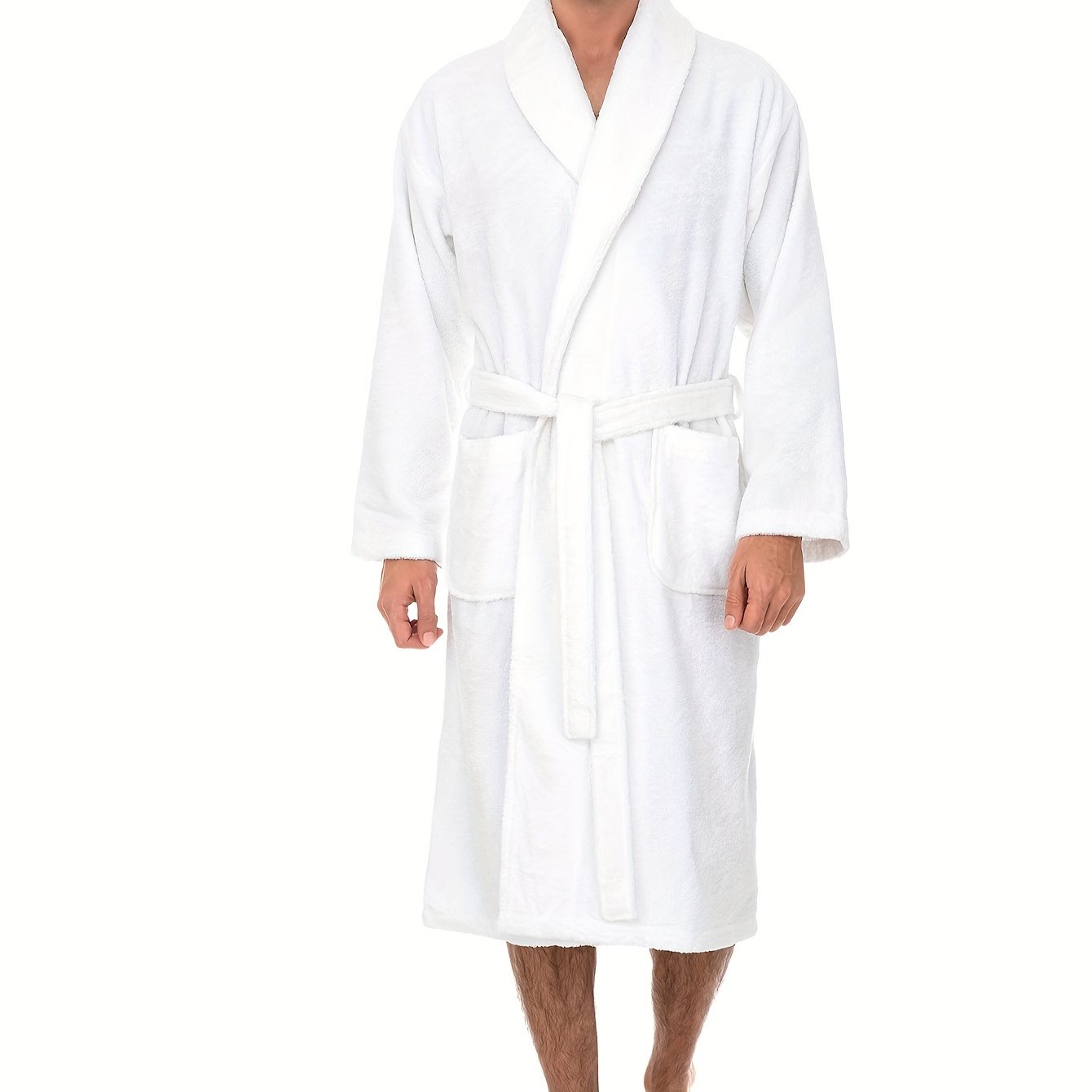 Men's Flannel Lapel Loose Soft Belt Bathrobe Long Sleeve Thick Thermal Loungewear