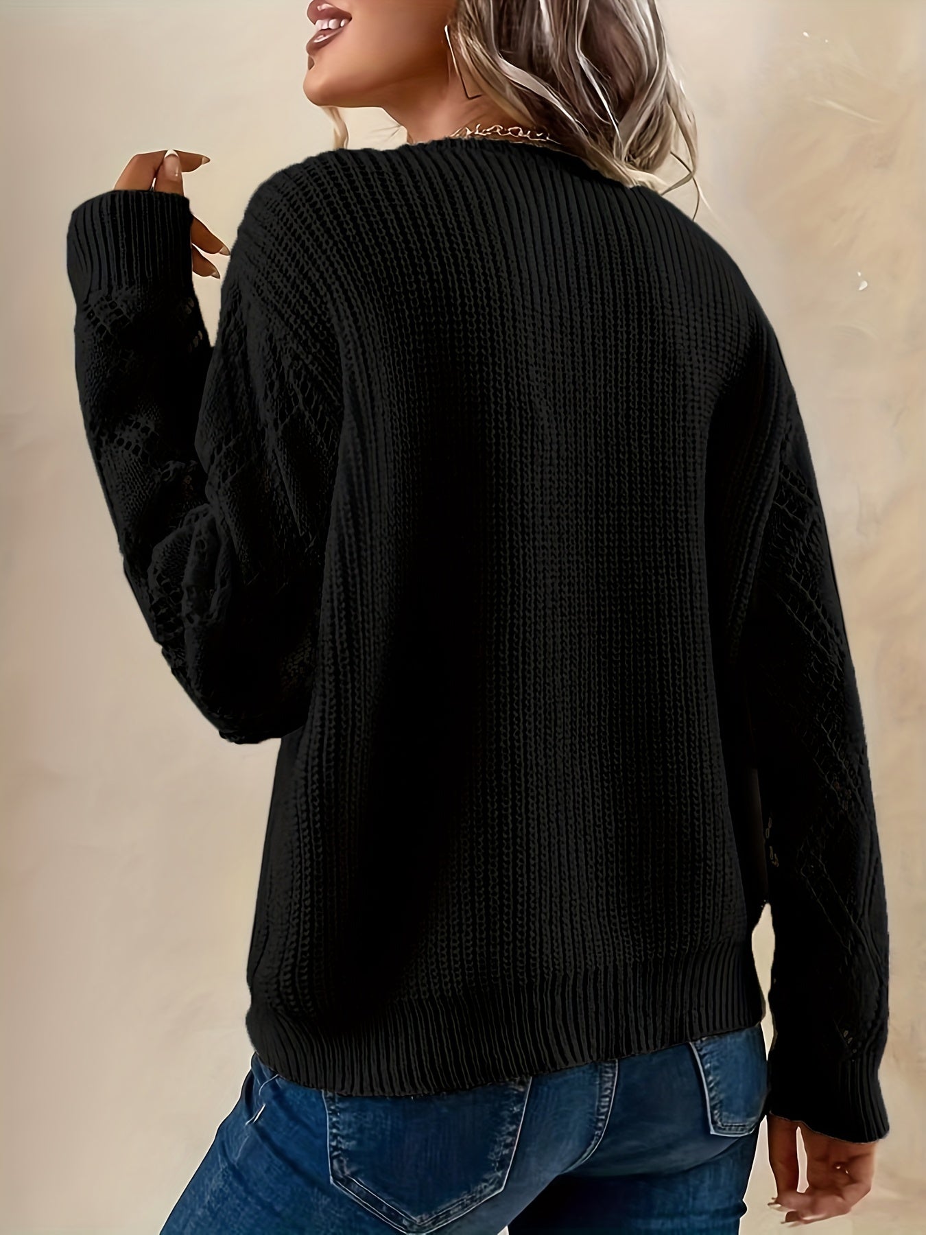 Solid V Neck Cut Out Drop Shoulder Sweater