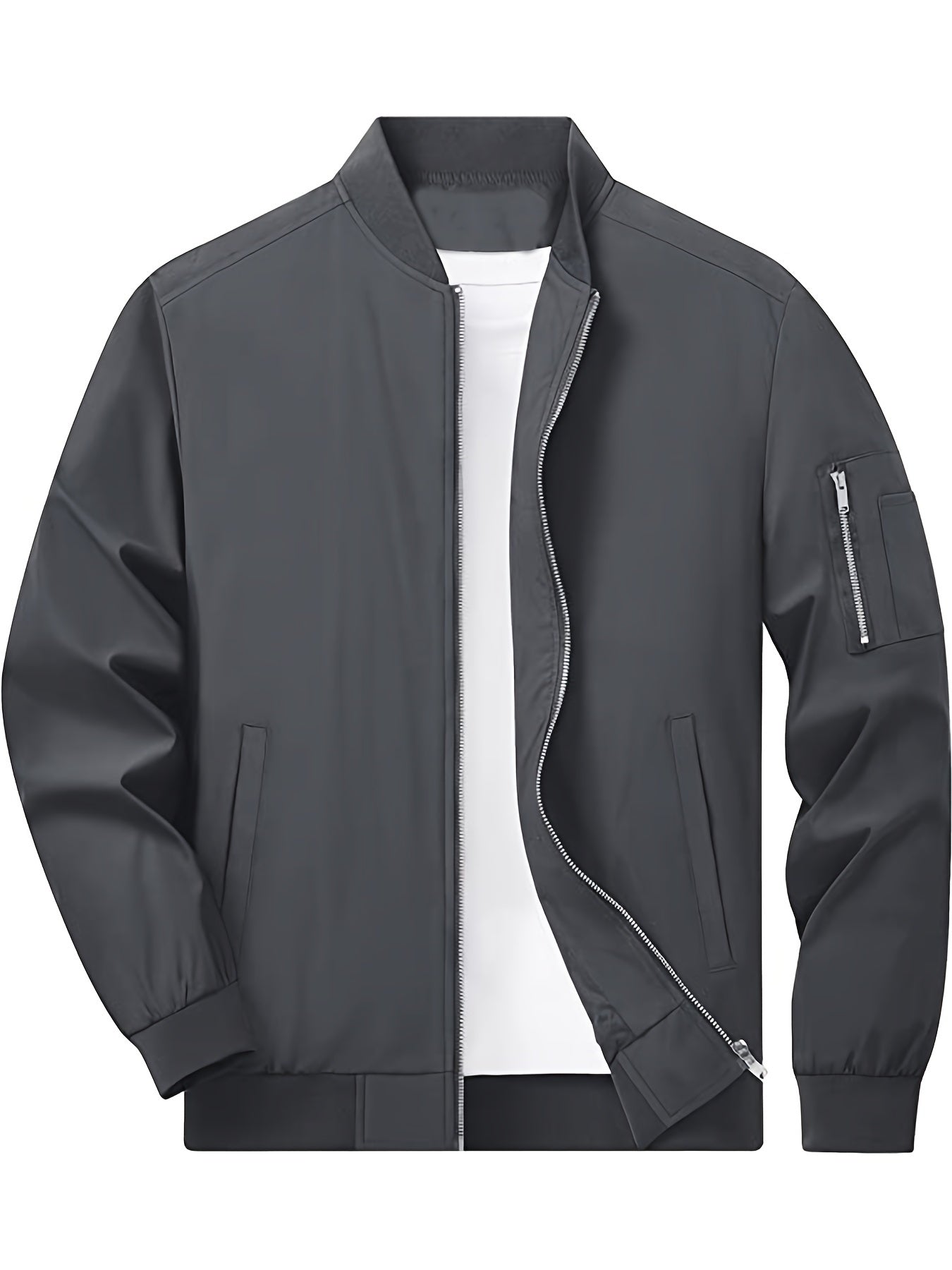 Men's Casual Crew Neck Long Sleeves Jacket Lightweight Windbreaker Zipper Pockets Coats