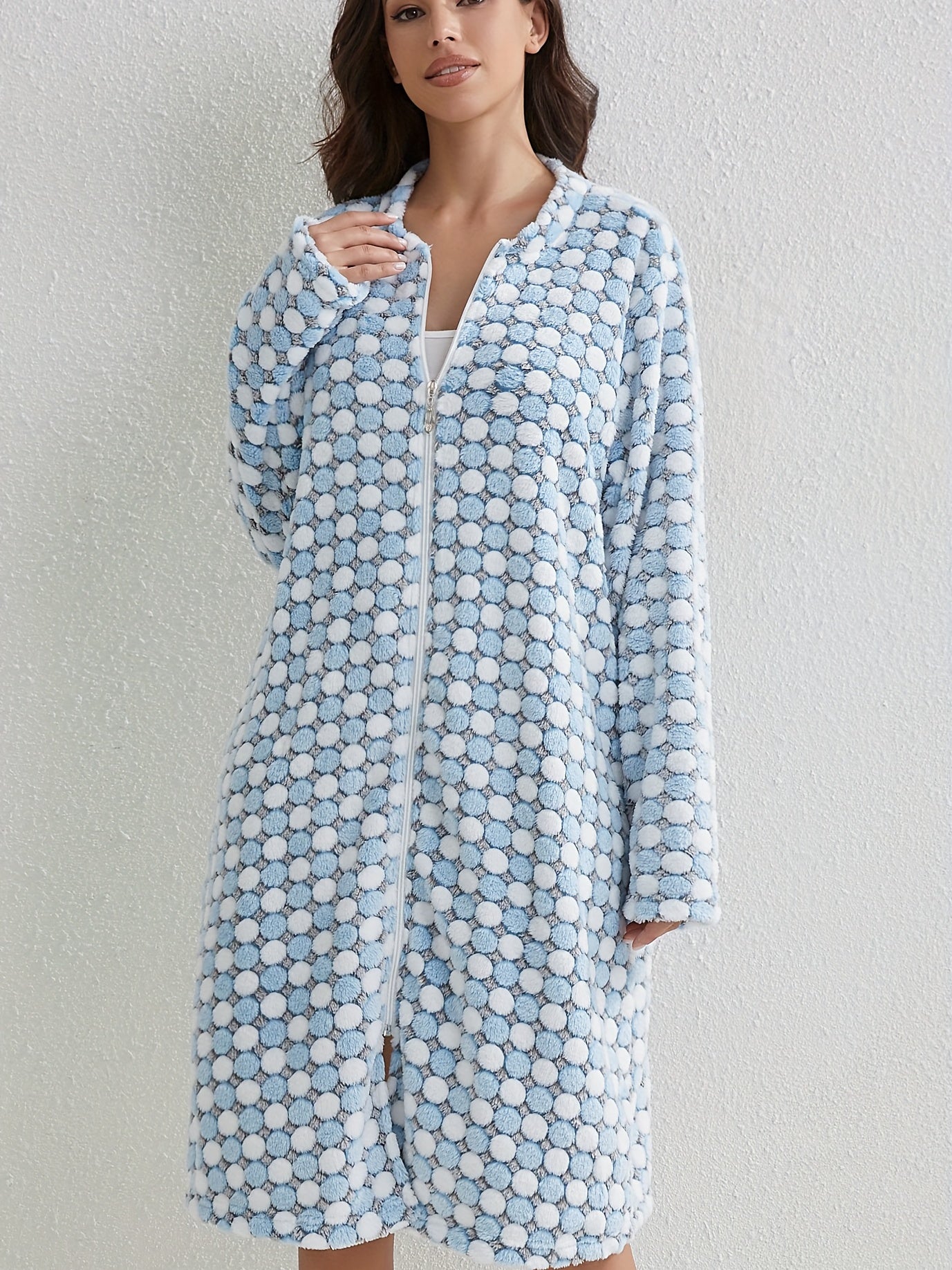 Polka Dot Zipper Night Robe