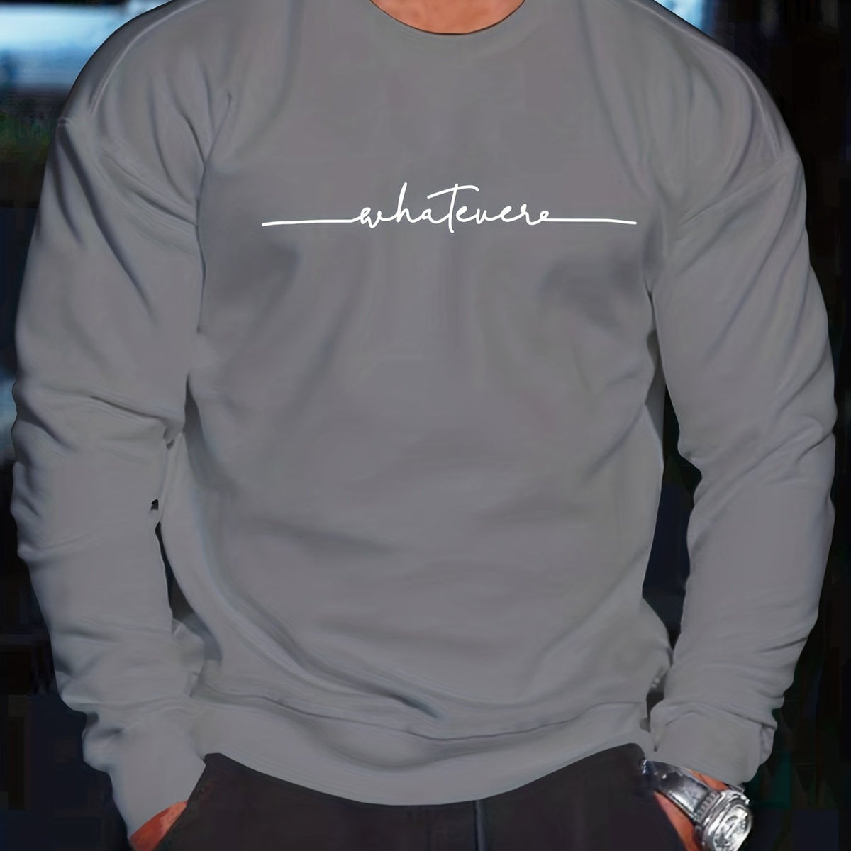 Men's Crew Neck Sweatshirt Pullover For Men Whatever Print Sweatshirts