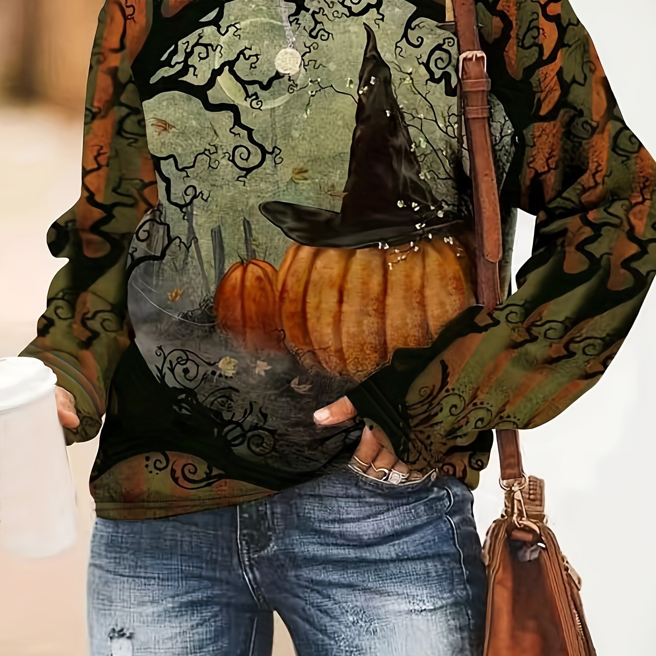 Halloween Print Crew Neck Sweatshirt