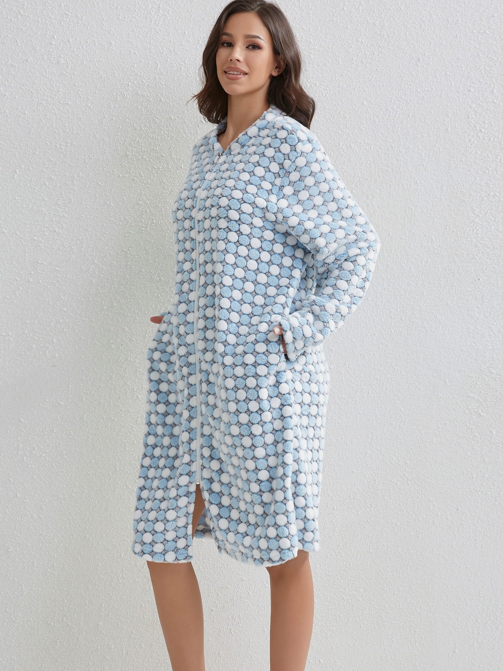 Polka Dot Zipper Night Robe