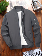 Men's Casual Crew Neck Long Sleeves Jacket Lightweight Windbreaker Zipper Pockets Coats