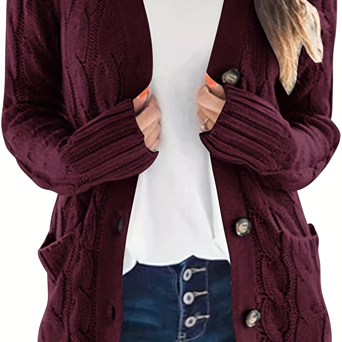 Cable Knit Button Front Cardigan