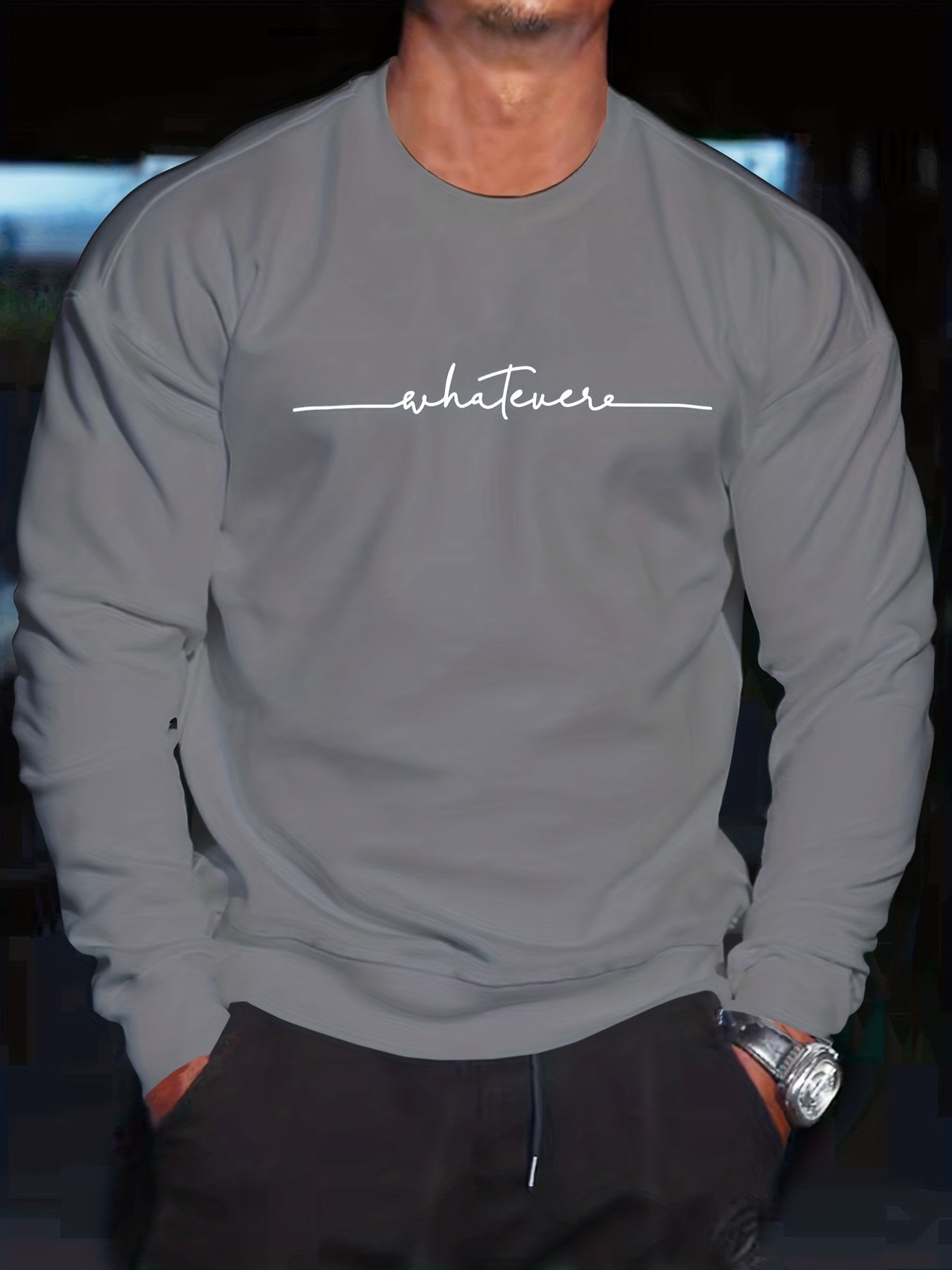 Men's Crew Neck Sweatshirt Pullover For Men Whatever Print Sweatshirts