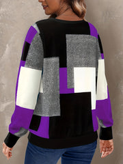 Color Block Crew Neck Pullover Sweatshirt