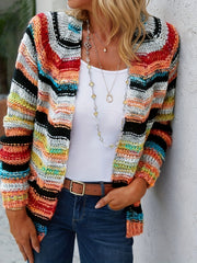 Rainbow Striped Open Front Cardigan