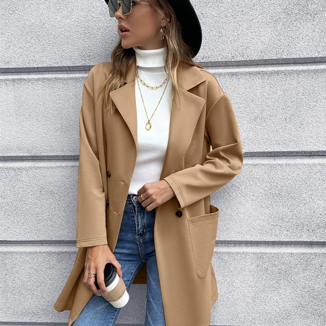 Outwear Solid Button Ladies Blazer