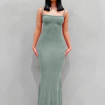 Women's Sexy Scoop Neck Open Back Cami Bodycon Maxi Sleeveless Solid Backless Dresses