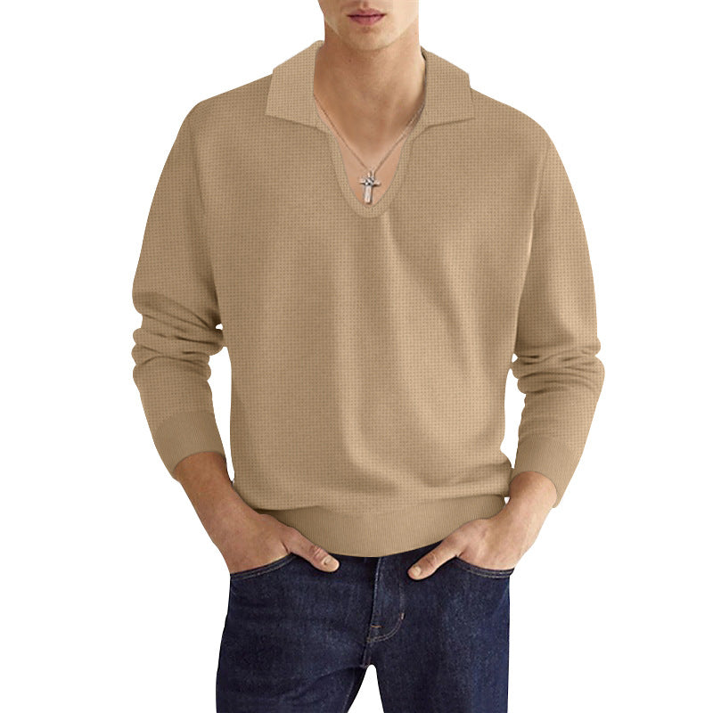 Men's fall multi-color versatile casual breathable lapel men's long sleeve polo shirt