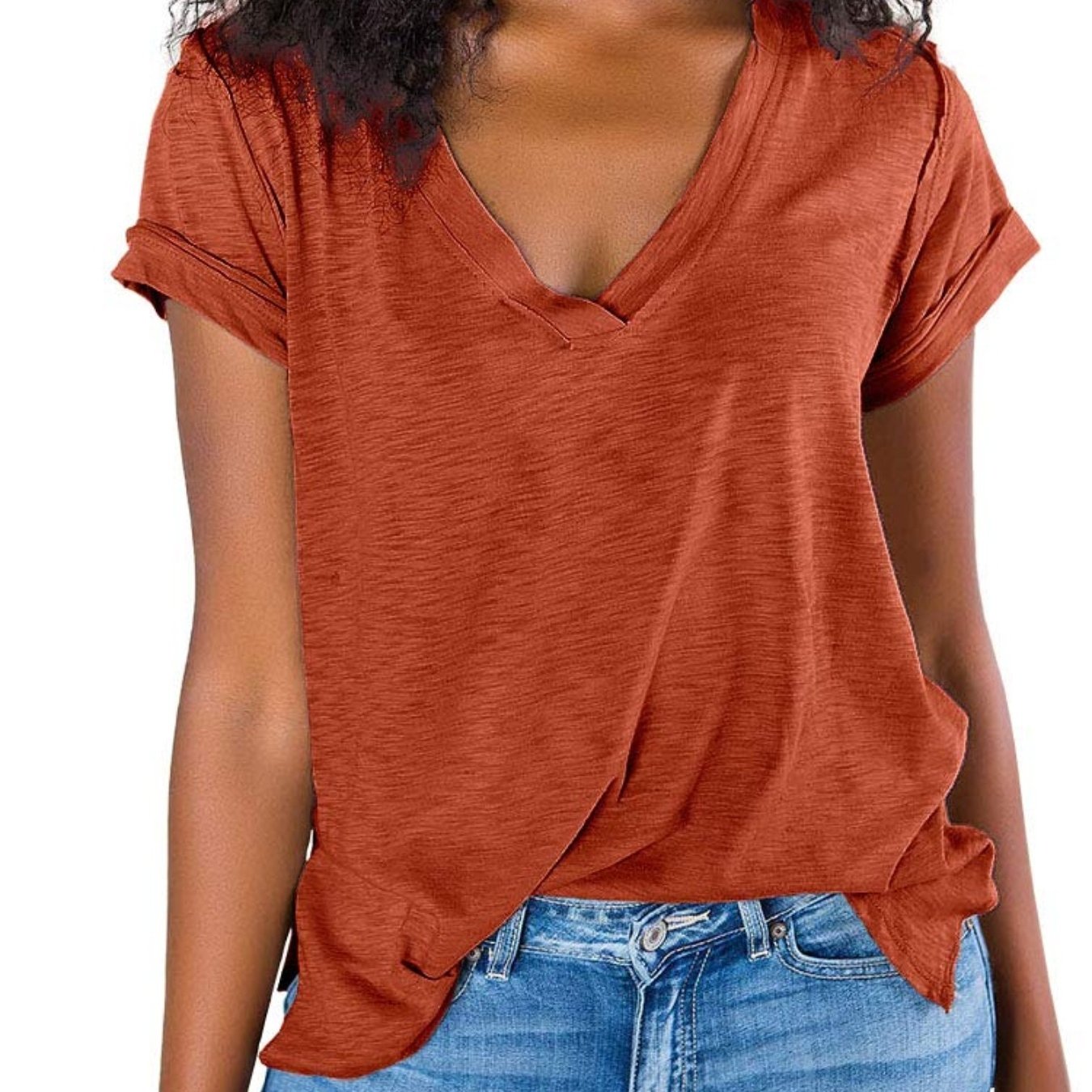 V Neck Side Slit Casual Loose Short Sleeve Fashion Summer T-Shirts Tops