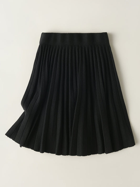 Women's Petite Solid Pleated Stylish Elastic High Waist Casual Every Day Skirts