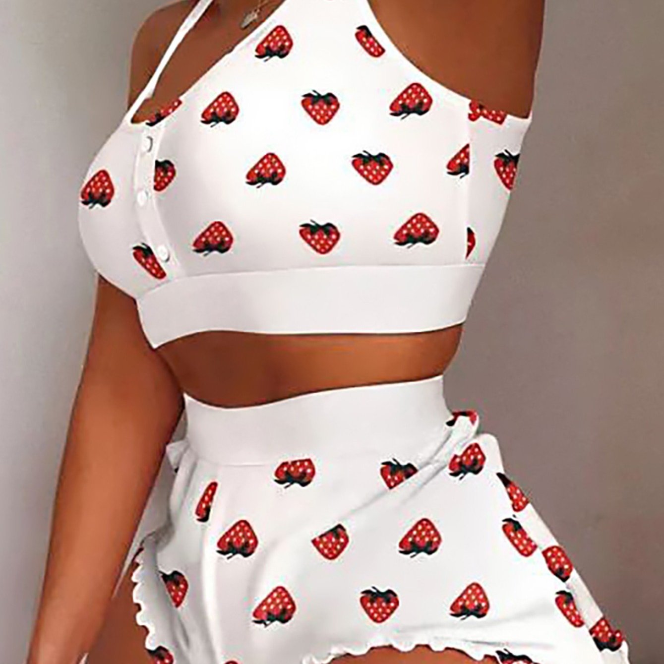 Women's Sleepwear Two-piece Cami Top Shorts Lettuce Trim Pajama Set