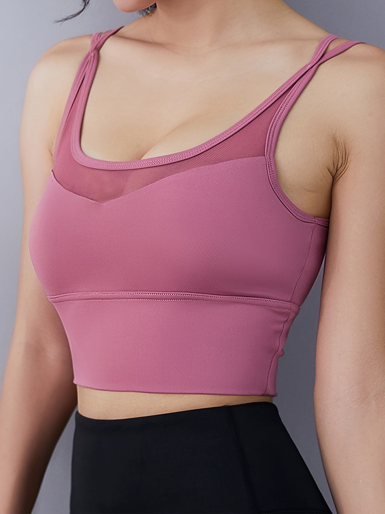 Seamless Shockproof Sports Bra Women's Mesh Breathable Cross Back Straps Camisole Tops