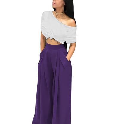 Loose Straight Flare Casual Pocket High Waist Solid Wide Leg Fashion Comfy Pants