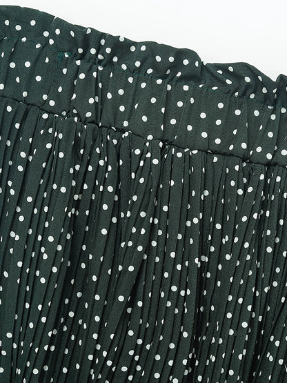 Pretty Polka Dot Pleated Skirt - High Waisted Spring Summer Casual Everyday