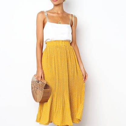 Pretty Polka Dot Pleated Skirt - High Waisted Spring Summer Casual Everyday
