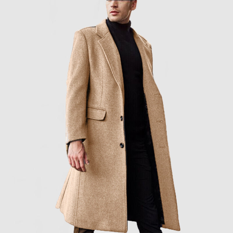 Men's Elegant Long Pocket Wool Coat