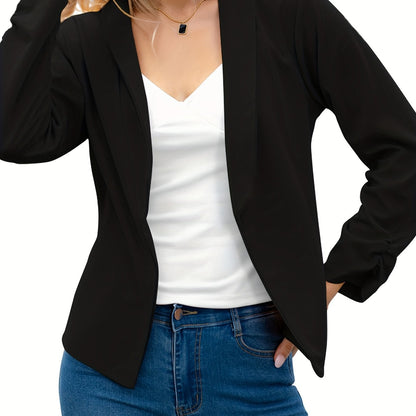 Elegant Solid Long Sleeve Open Front Lapel Blazer