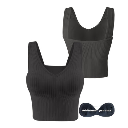 1pc Seamless Solid Sports Tank Top With Removable Pad Ribbed High Impact Backless Cropped Top