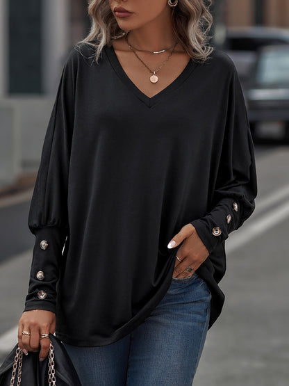 Loose-Fit V-Neck Oversized Batwing Long Sleeve Casual Tops