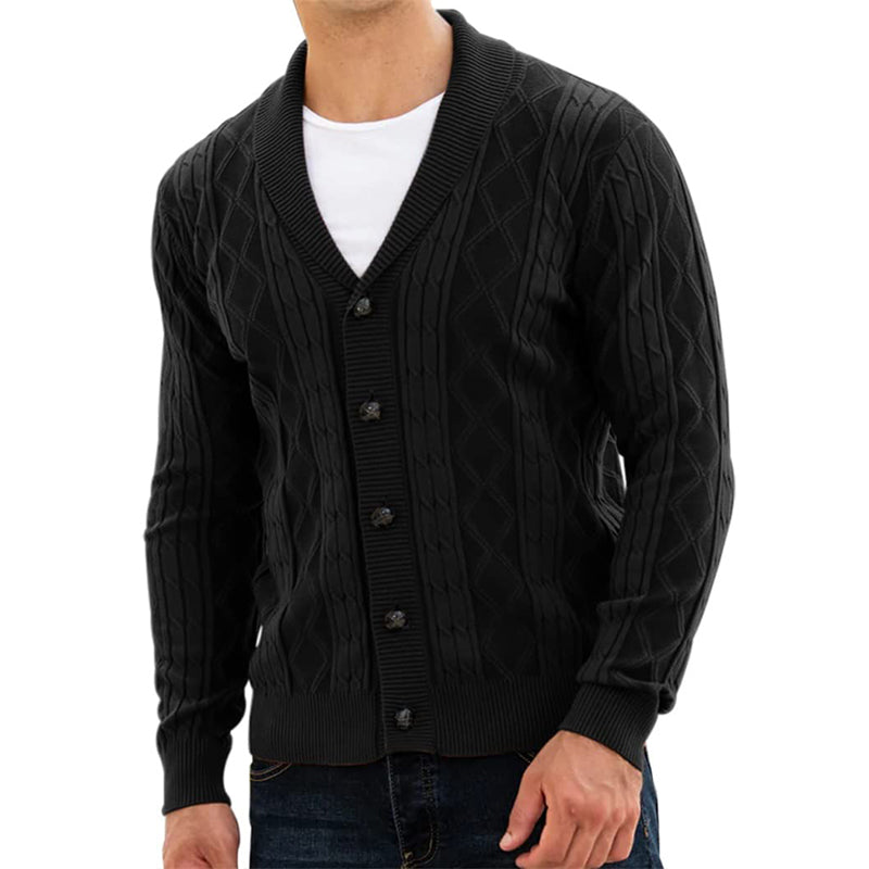 Men's V-neck Long Sleeved Cardigan Sweater