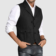 Men's Retro Flip Collar Herringbone Slim Fitting Vest
