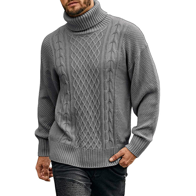 Men's new turtleneck sweater men's solid color long-sleeved knit top